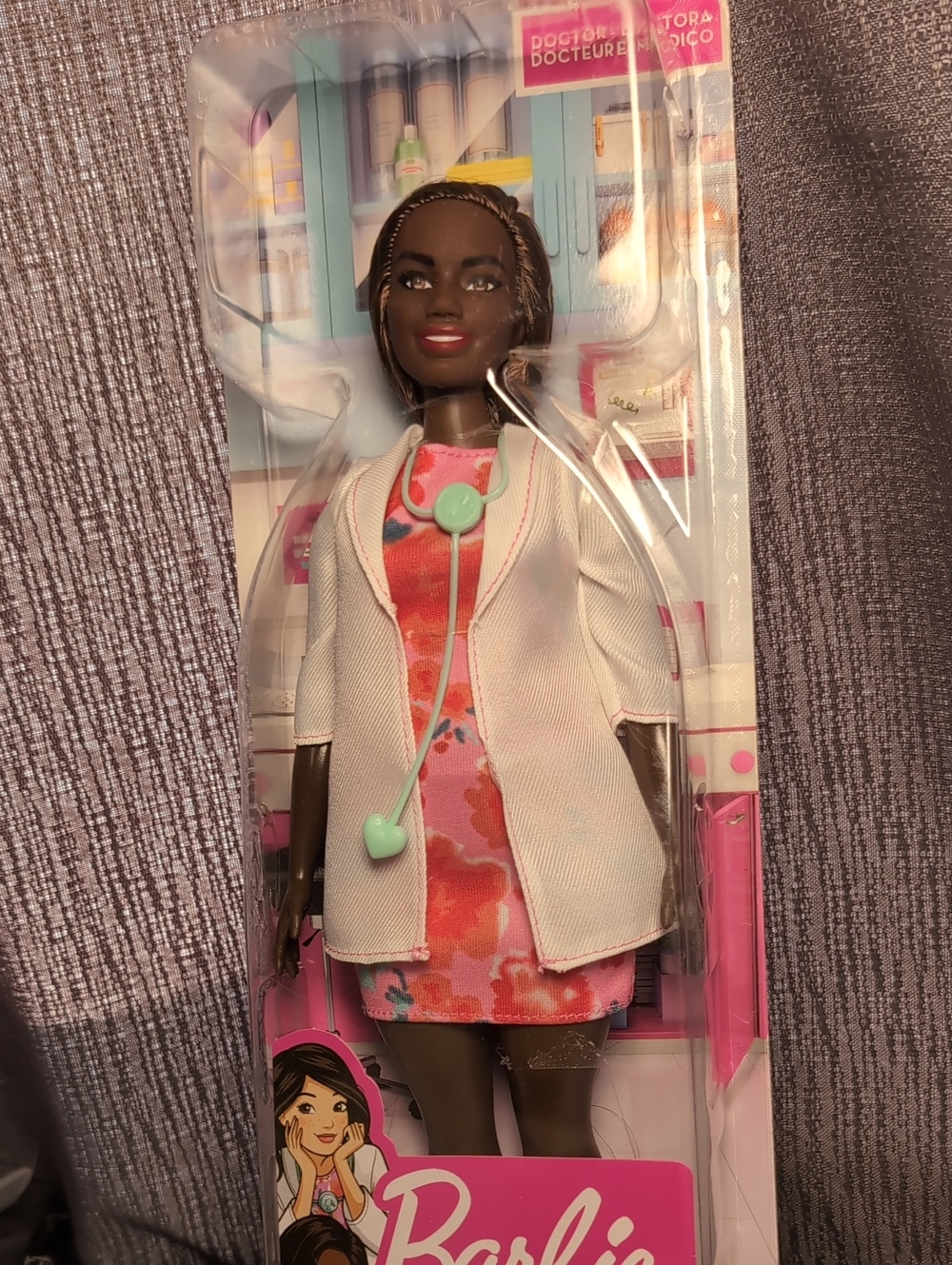Barbie Doctor Doll in White Coat with Pink Floral Dress